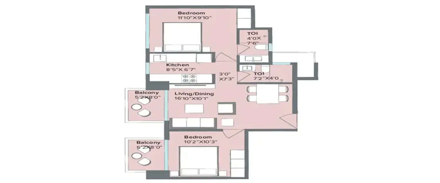 Floor plan for 2 BHK
