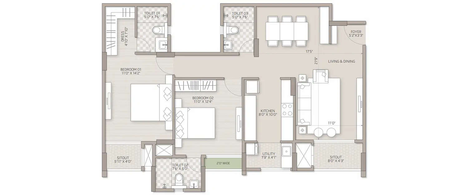 Floor plan for 2 BHK