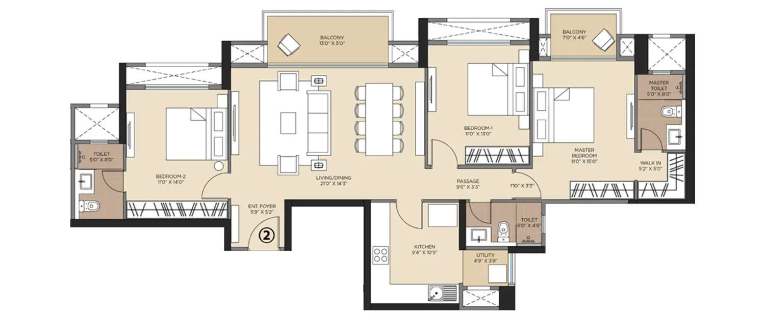 Floor plan for 3 BHK