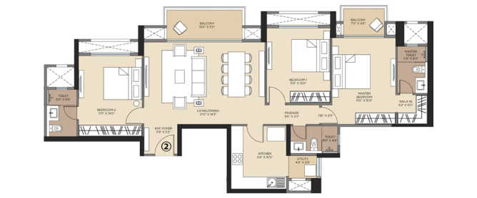 Hiranandani Fortune City Panvel - Floor plan 3 BHK 1247 Sq.ft