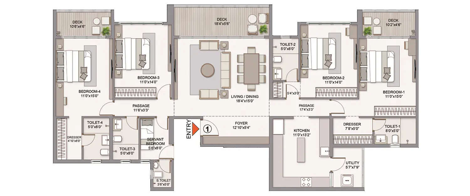 Floor plan for 4 BHK