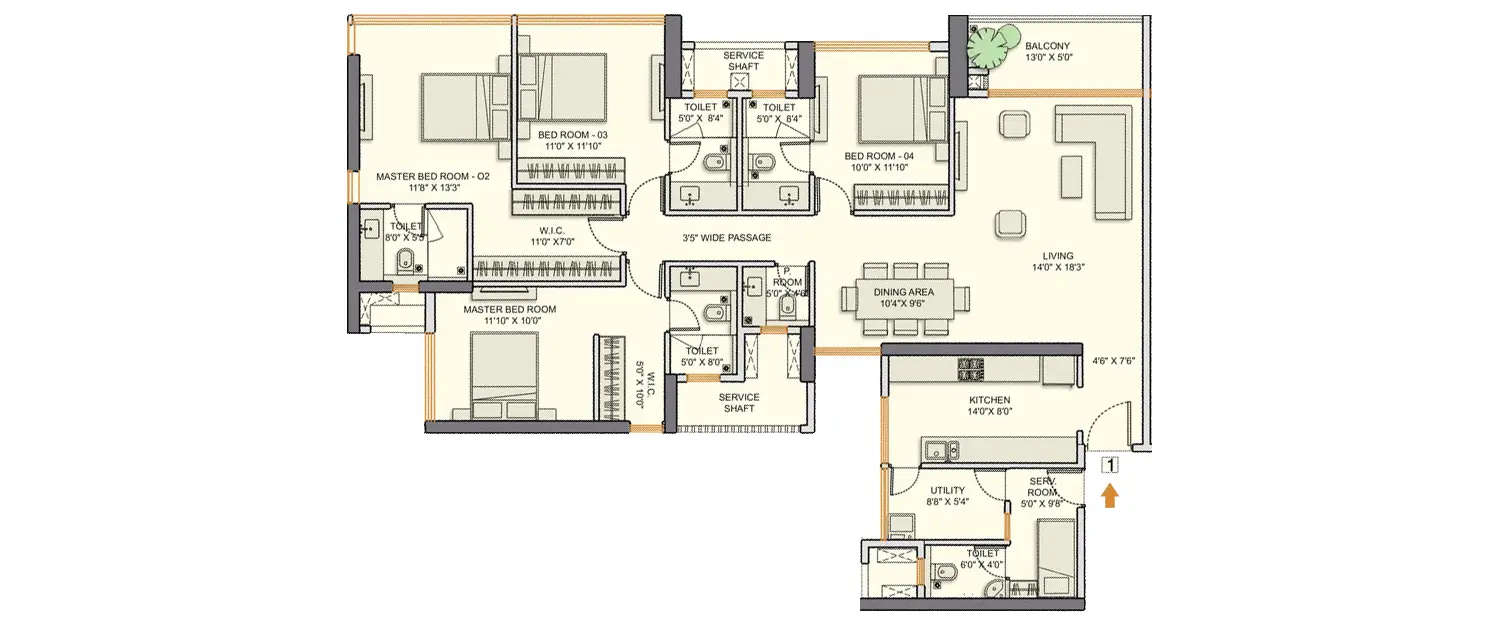 Floor plan for 4 BHK