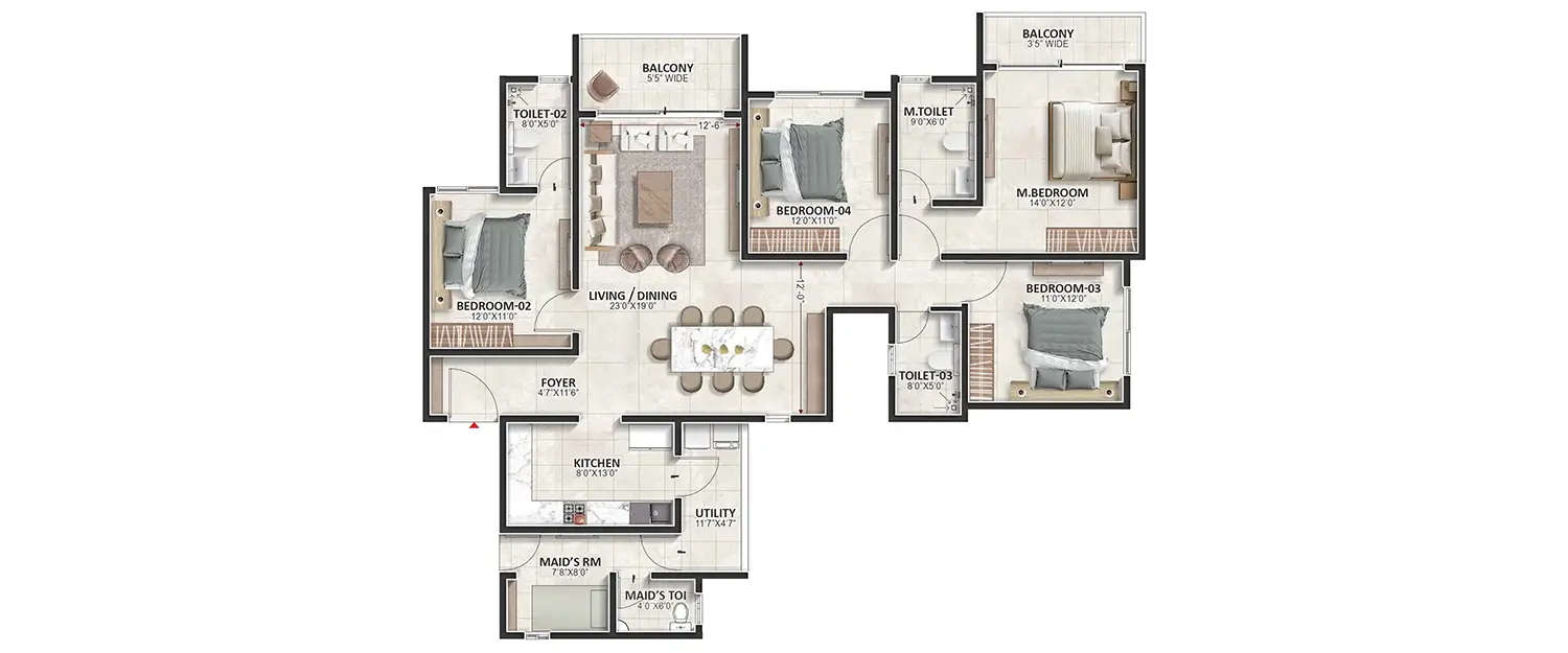 Floor plan for 4 BHK