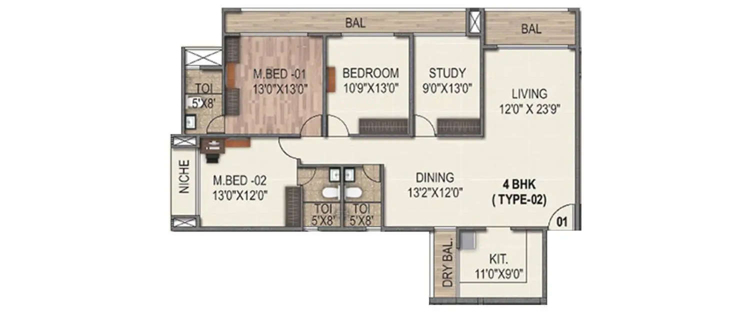 Floor plan for 4 BHK