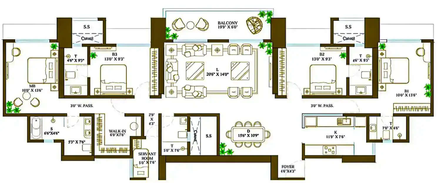 Floor plan for 4 BHK