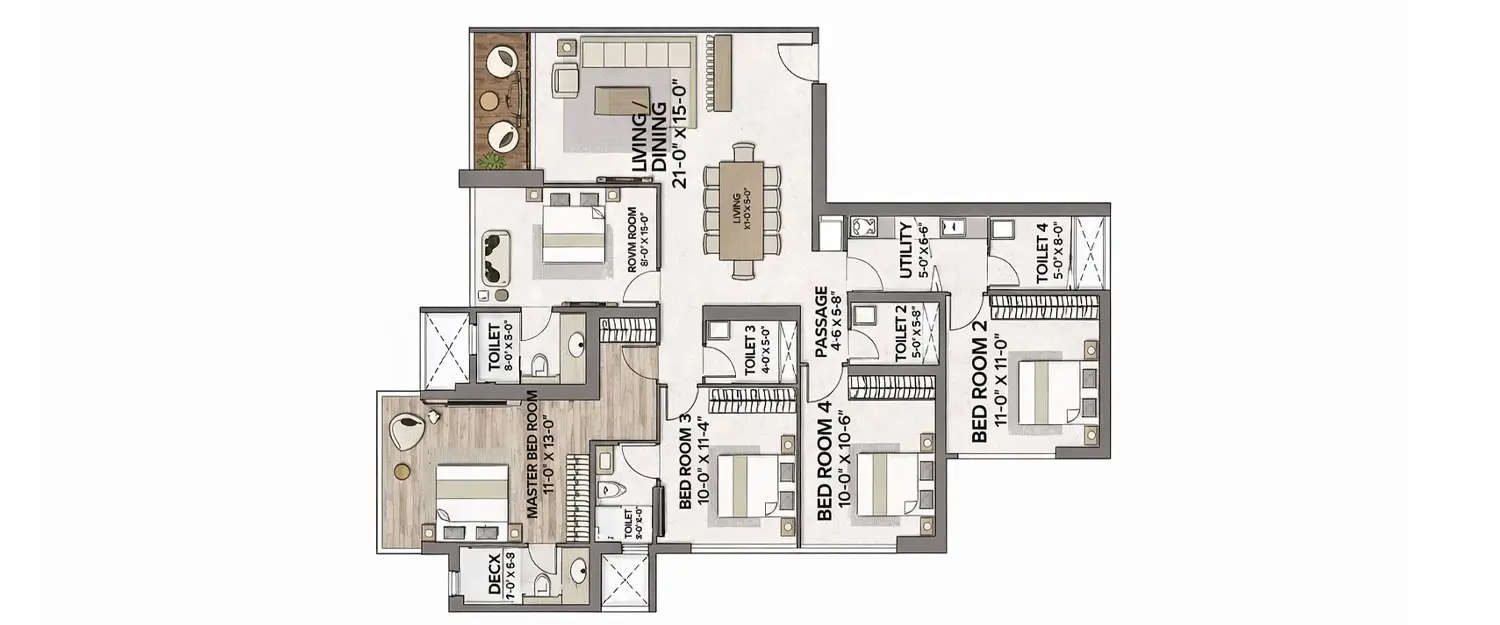 Floor plan for 4 BHK