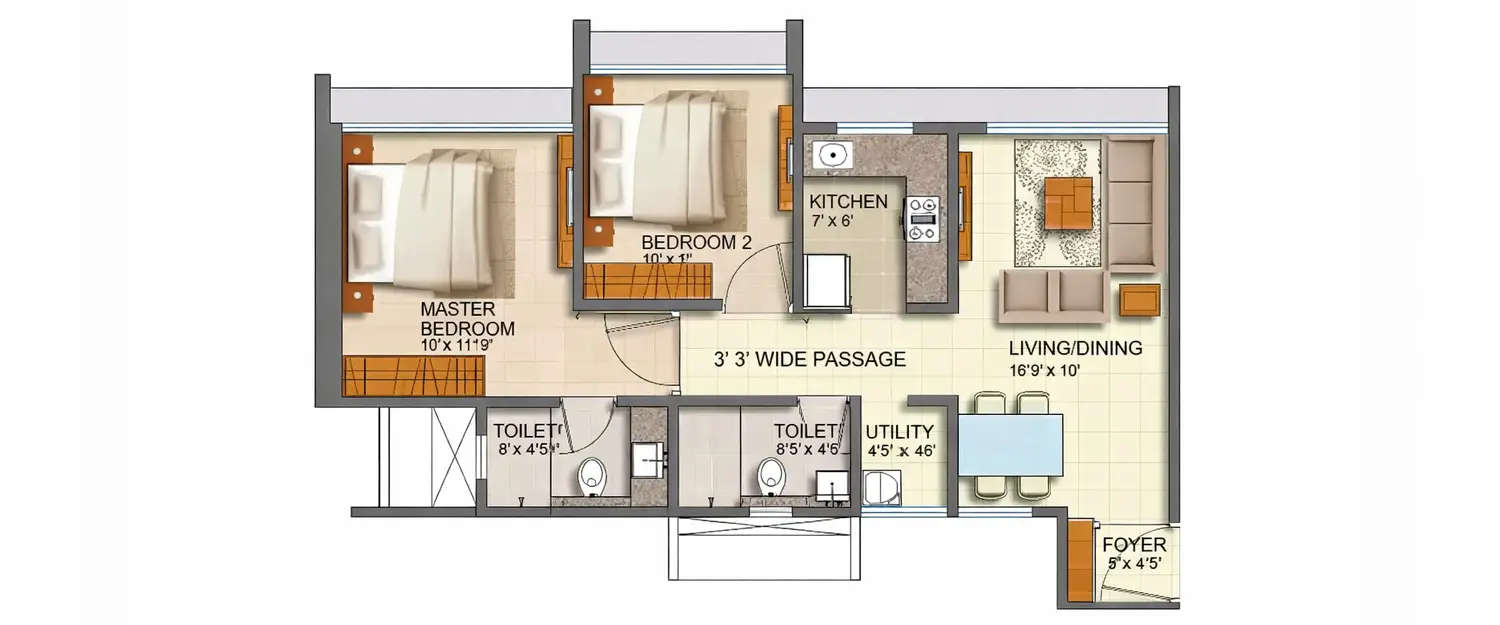Floor plan for 2 BHK