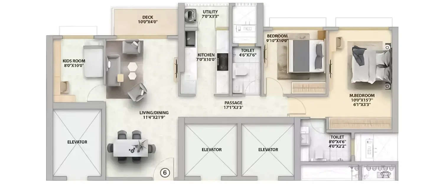 Floor plan for 3 BHK
