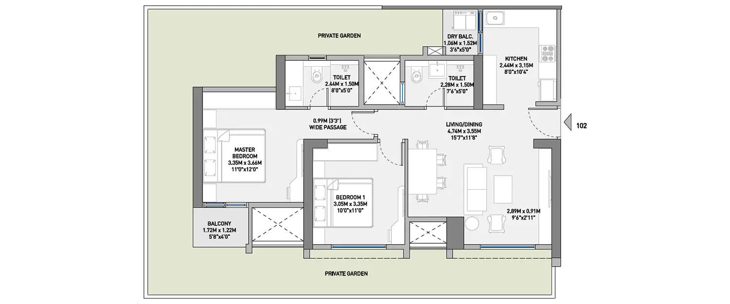 Floor plan for 2 BHK