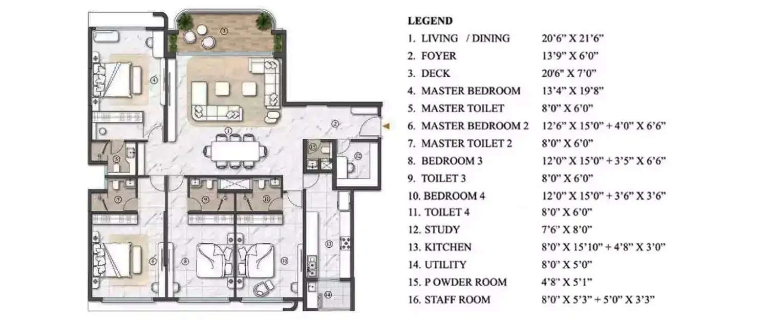 Floor plan for 4 BHK