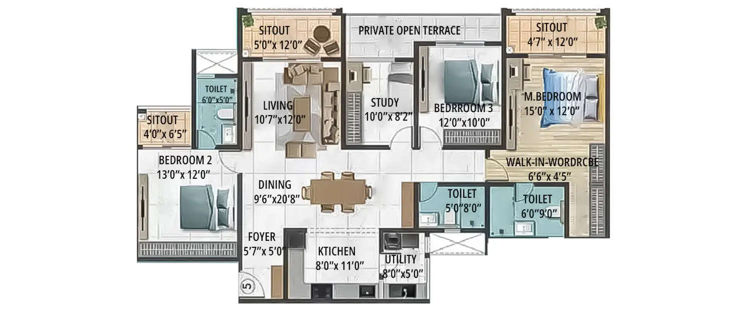 Floor plan for 4 BHK