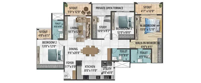 Sumadhura Epitome Rachenahalli - Floor plan 4 BHK 2120 Sq.ft