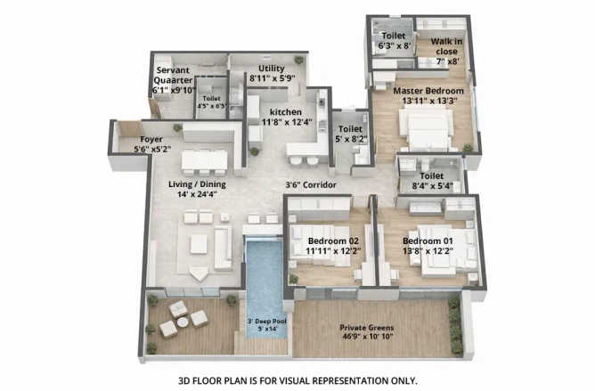 Bramhacorp Sun Valley Bavdhan - Floor plan 3.5 BHK 2110 Sq.ft