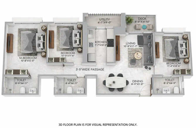 Ajmera Manhattan Wadala - Floor plan 3 BHK 1023 Sq.ft