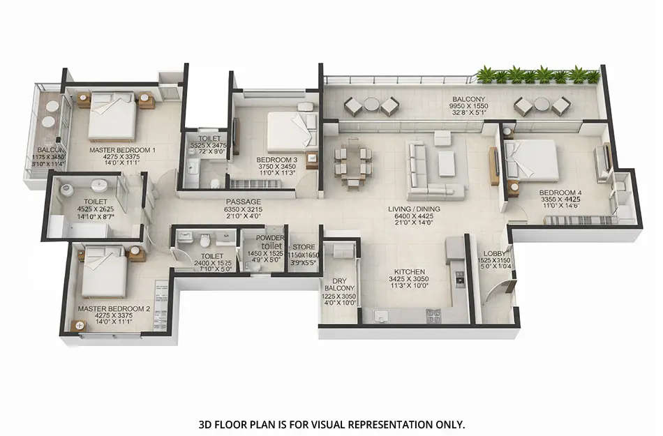 Floor plan for 4 BHK