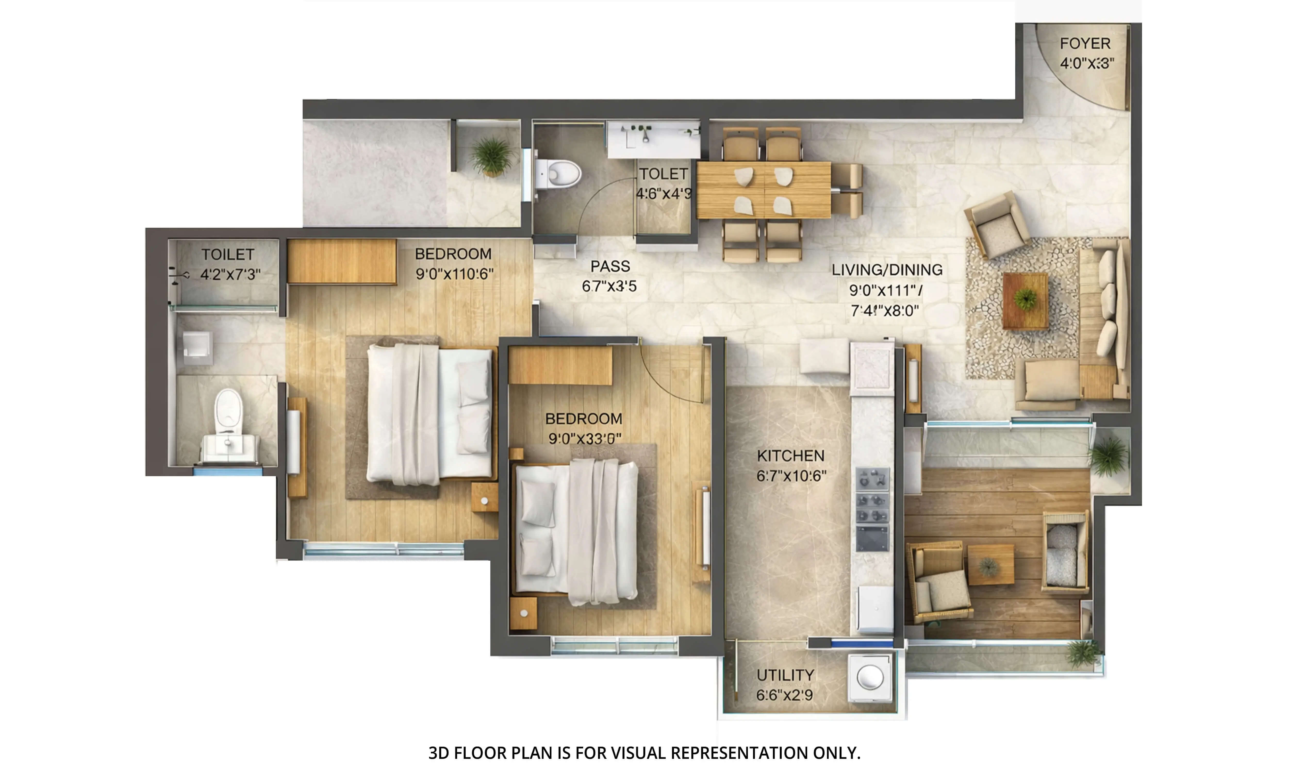 Floor plan for 2 BHK