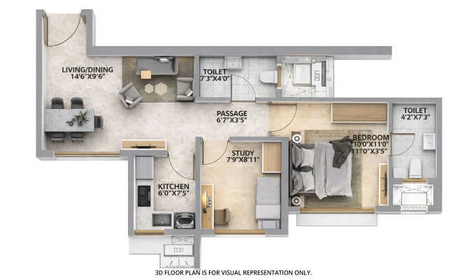 Runwal Manhattan Kanjurmarg - Floor plan 1.5 BHK 464 Sq.ft