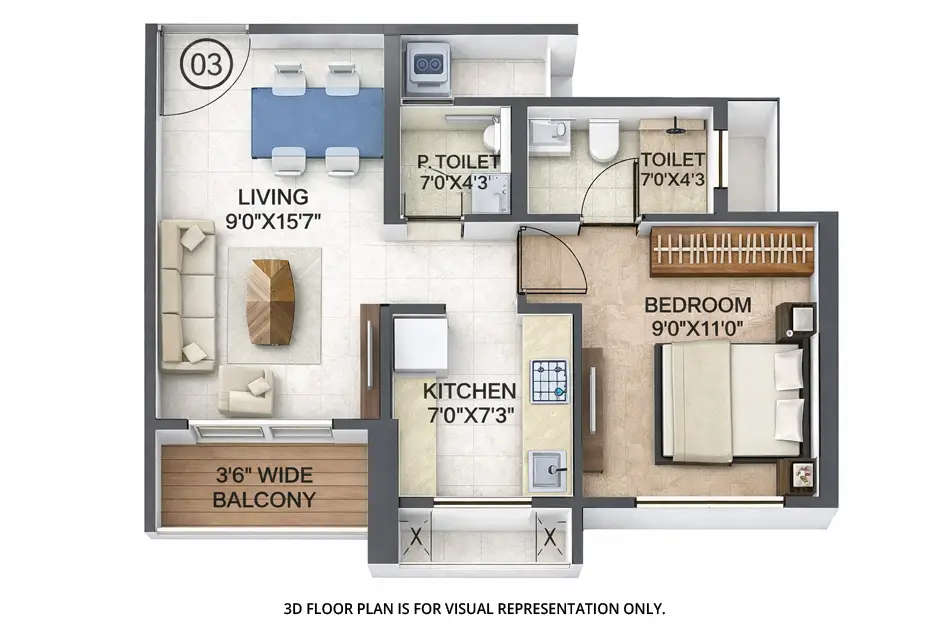 Floor plan for 1 BHK