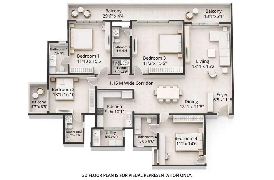 Floor plan for 4 BHK