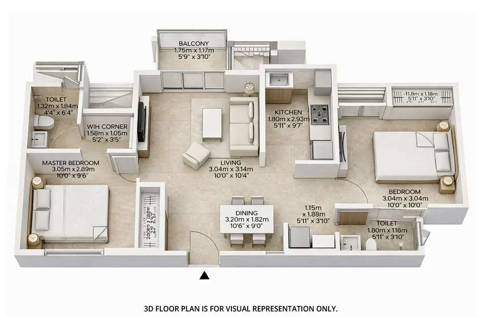 Floor plan for 2 BHK