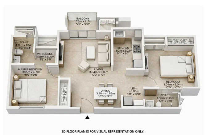 Mahindra Happinest Kalyan - Floor plan 2 BHK 653 Sq.ft