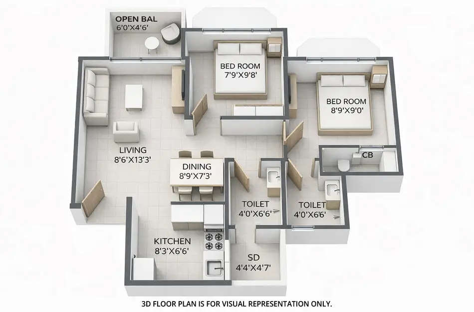 Floor plan for 2 BHK
