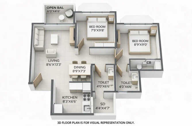 Marathon Nextown Dombivali - Floor plan 2 BHK 687 Sq.ft