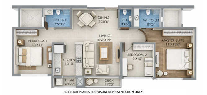 Sheth Montana Mulund - Floor plan 3 BHK 977 Sq.ft