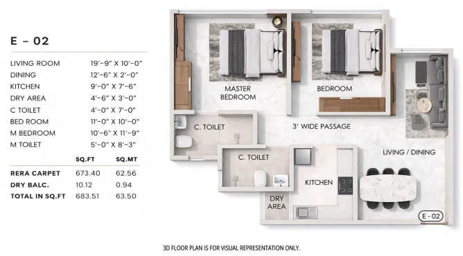 Sheth Promont Sion - Floor plan 2 BHK 684 Sq.ft