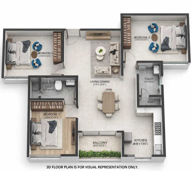 SNN Raj High Gardens Chandapura - Floor plan 3 BHK 1480 Sq.ft