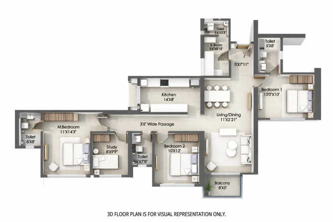 L & T Rejuve 360 Mulund - Floor plan 3.5 BHK 1301 Sq.ft