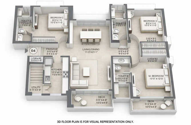 Godrej Ascend Kolshet Road - Floor plan 3 BHK 971 Sq.ft