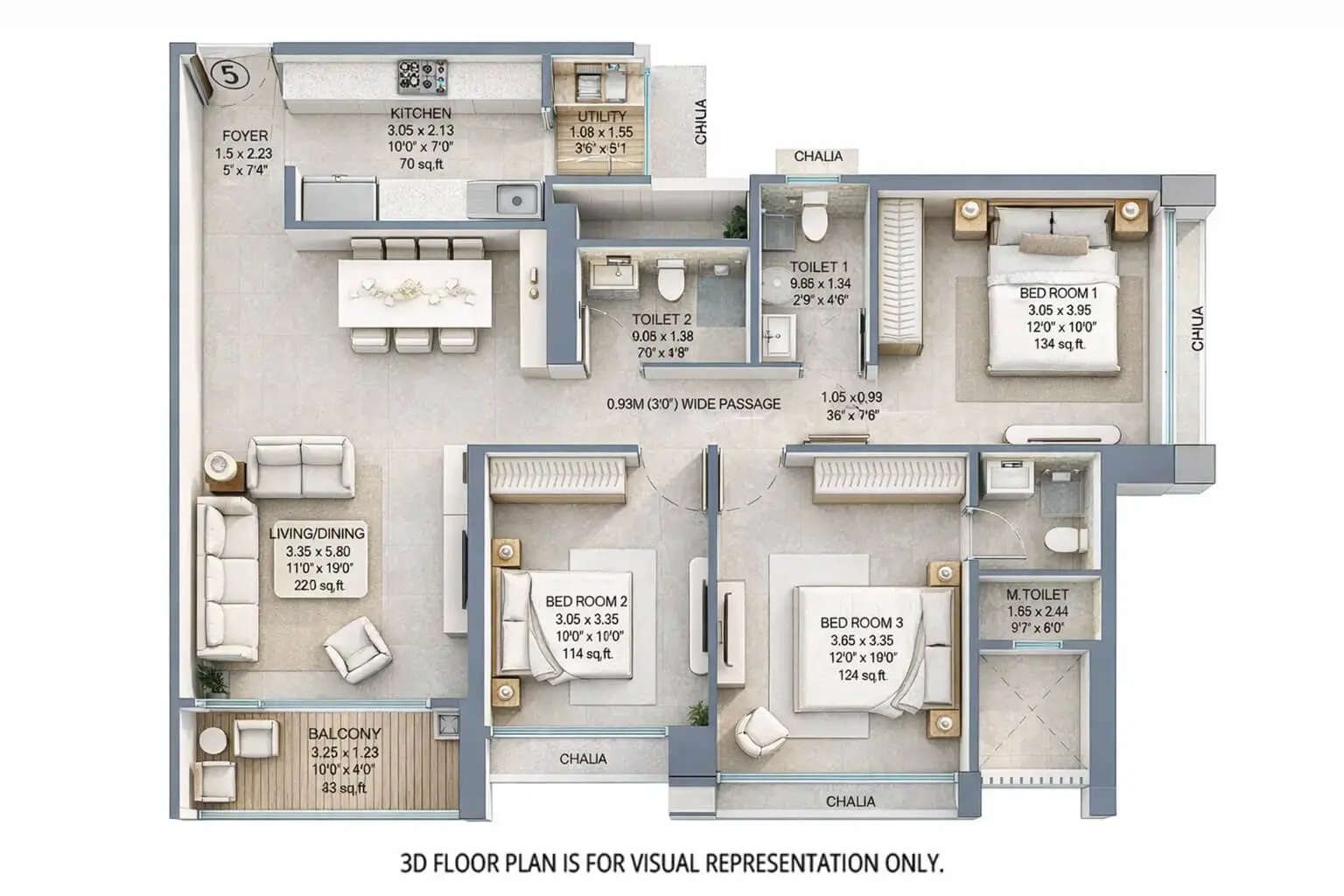 Floor plan for 3 BHK
