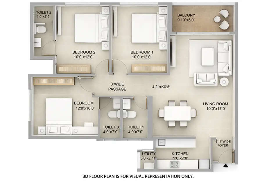 Floor plan for 3 BHK