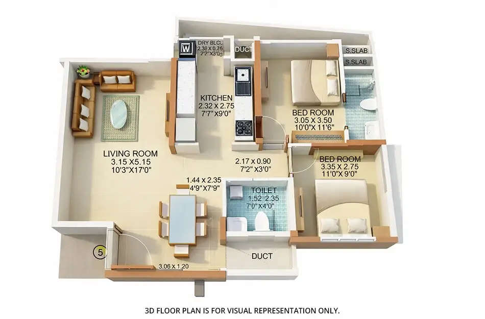Floor plan for 2 BHK