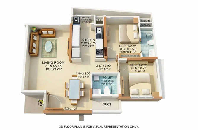 Tridhaatu Morya Chembur - Floor plan 2 BHK 664 Sq.ft
