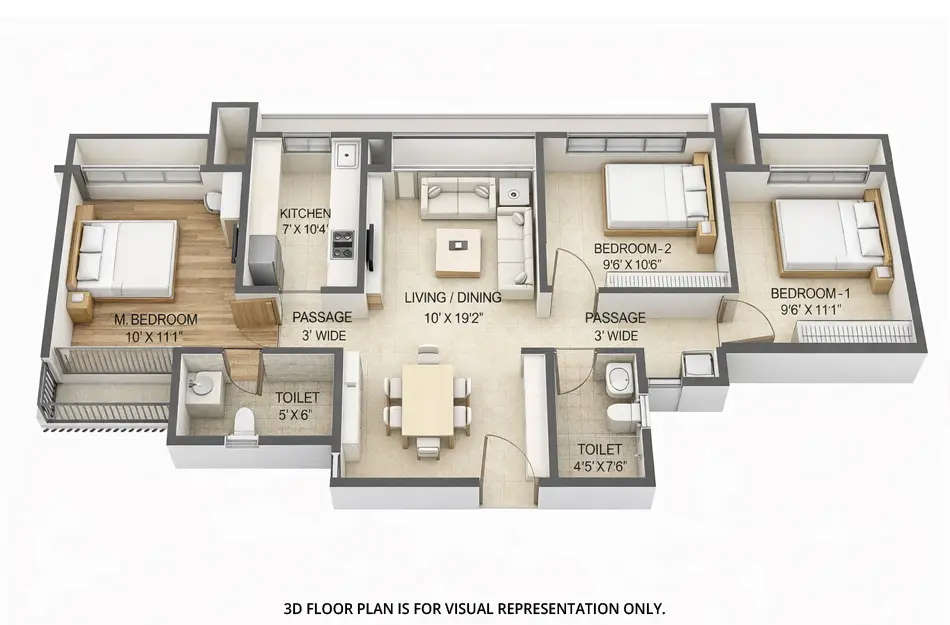 Floor plan for 3 BHK