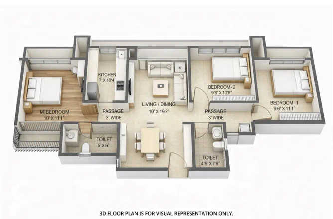 Runwal My City Dombivali - Floor plan 3 BHK 845 Sq.ft