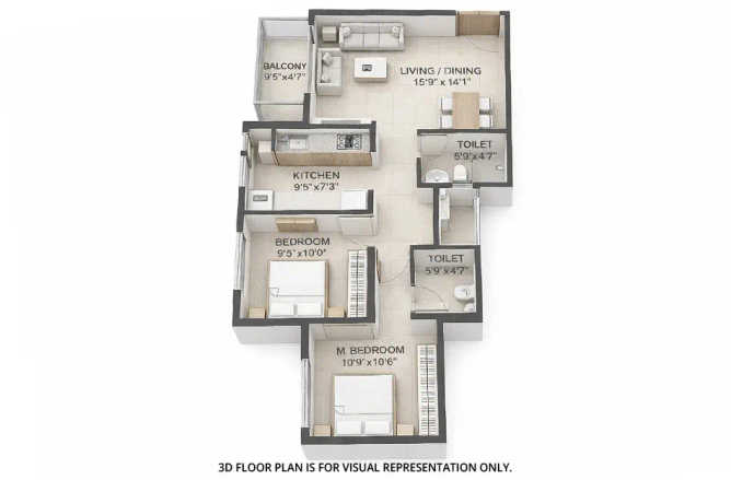 Runwal Gardens Dombivali - Floor plan 2 BHK 598 Sq.ft