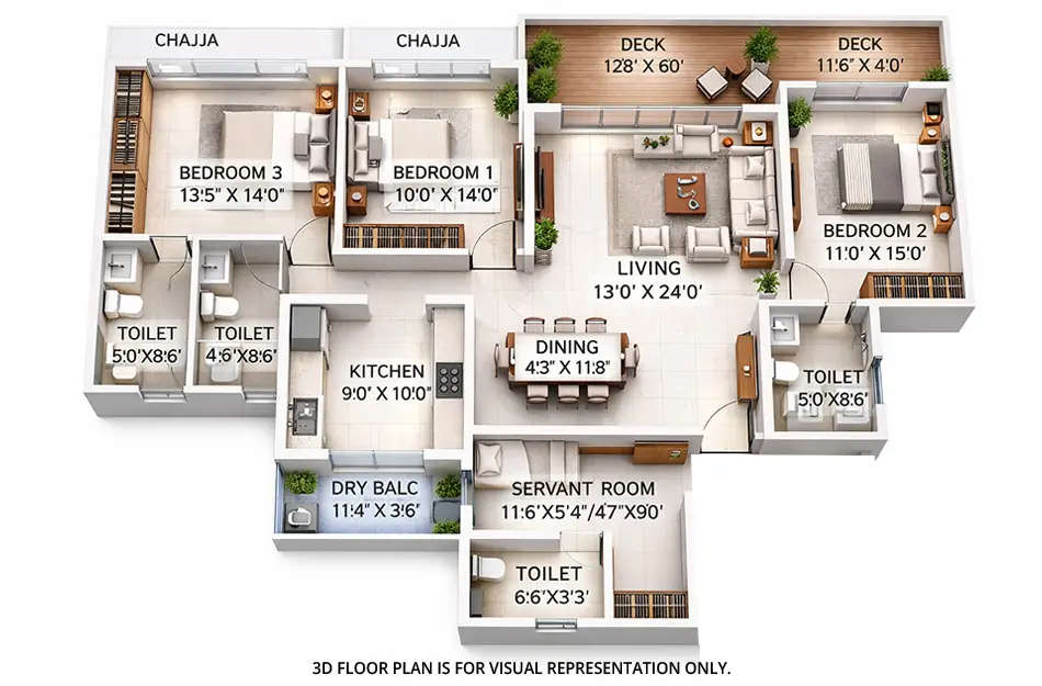 Floor plan for 3 BHK