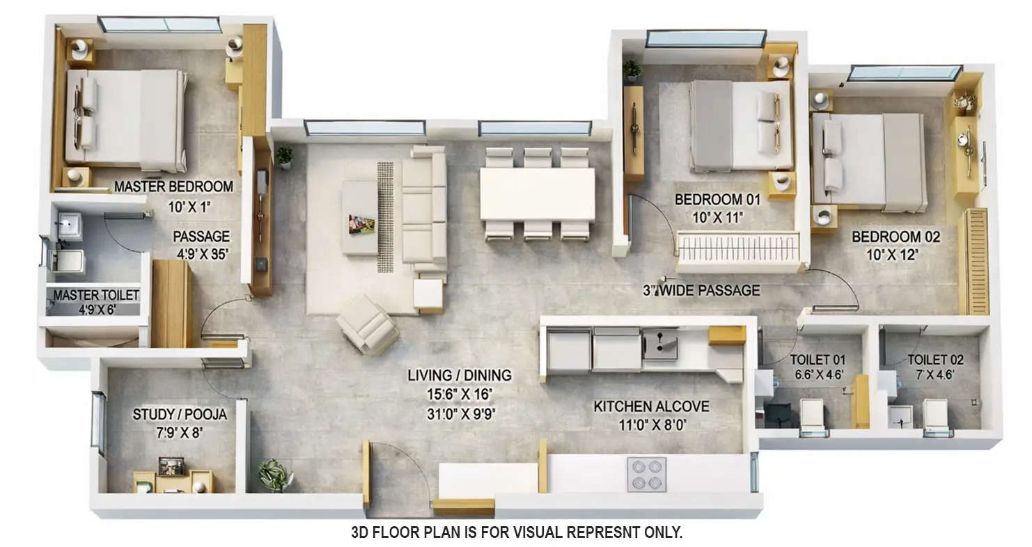 Floor plan for 3 BHK