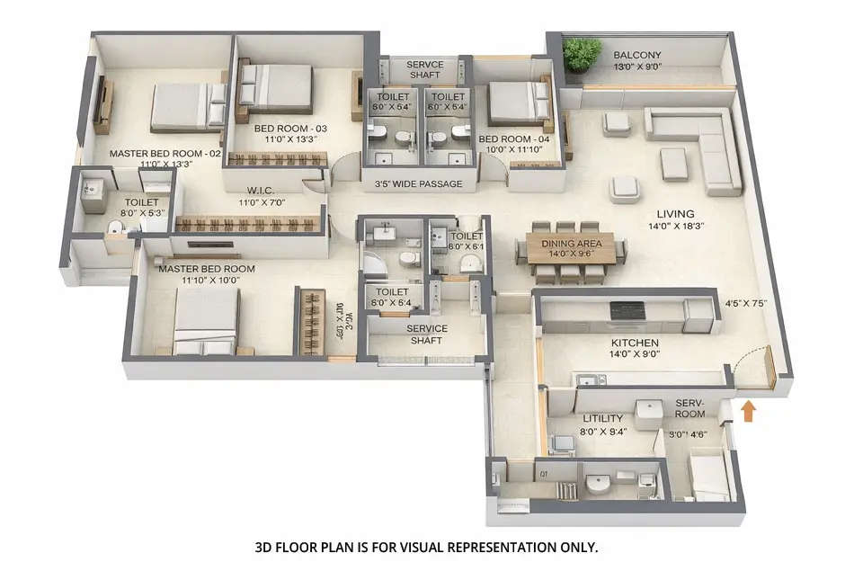Floor plan for 4 BHK