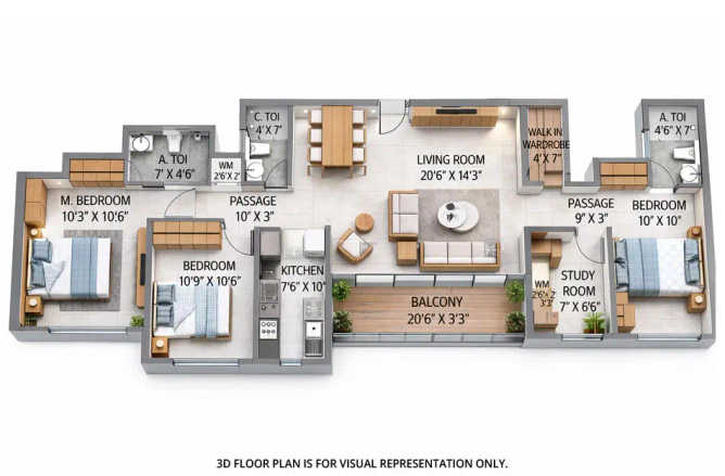 Ashar Pulse Majiwada - Floor plan 3.5 BHK 1091 Sq.ft