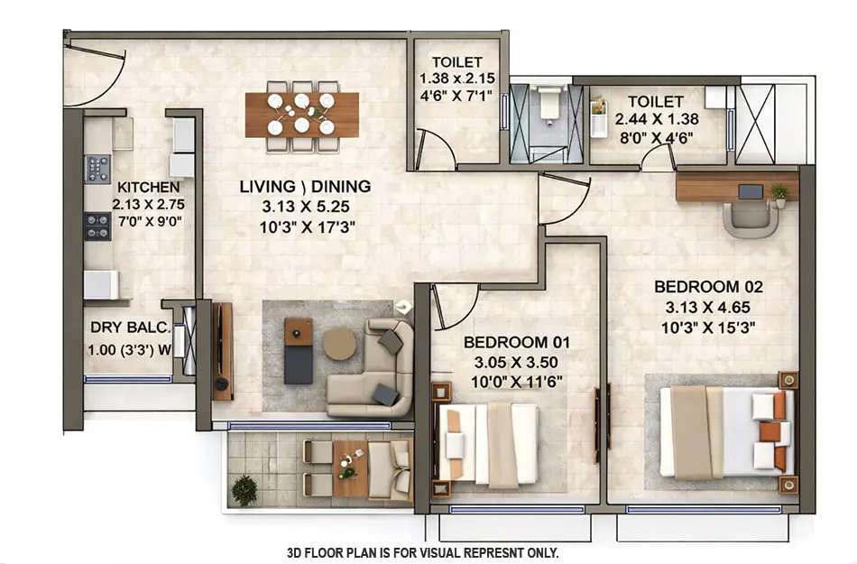 Floor plan for 2 BHK