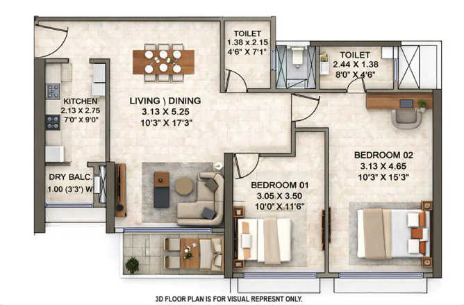 Kanakia Silicon Valley Powai - Floor plan 2 BHK 683 Sq.ft