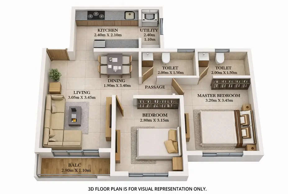 Floor plan for 2 BHK