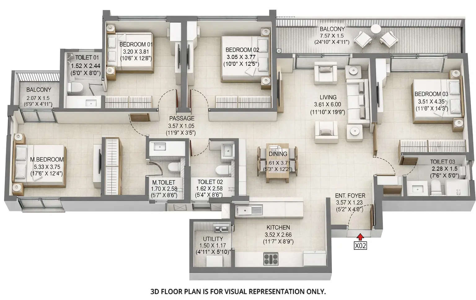 Floor plan for 4 BHK