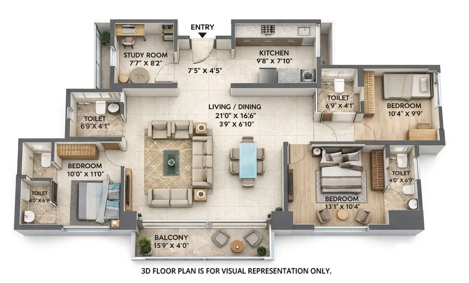 Floor plan for 3 BHK