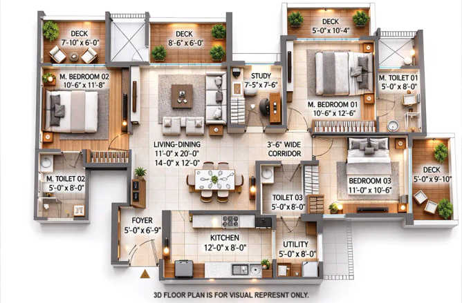 Lodha New Cuffe Parade Wadala - Floor plan 3 BHK 1267 Sq.ft
