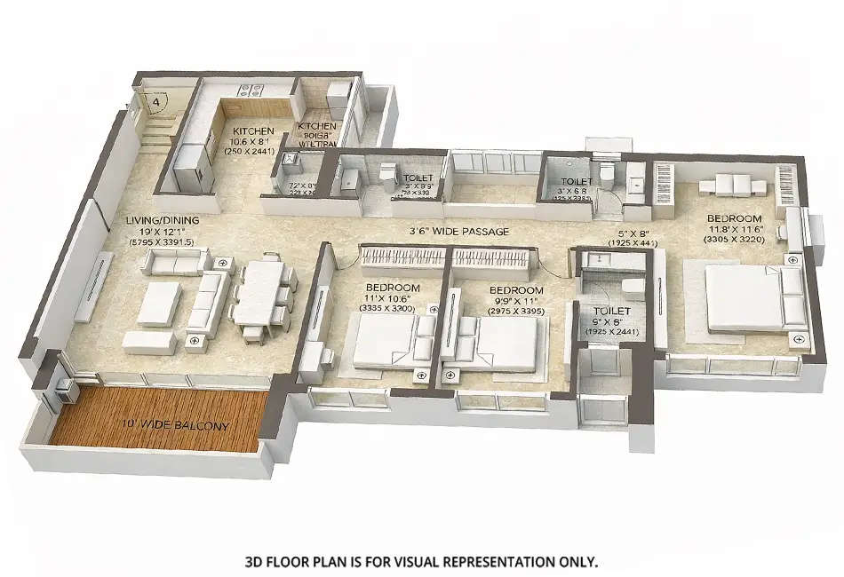 Floor plan for 3 BHK